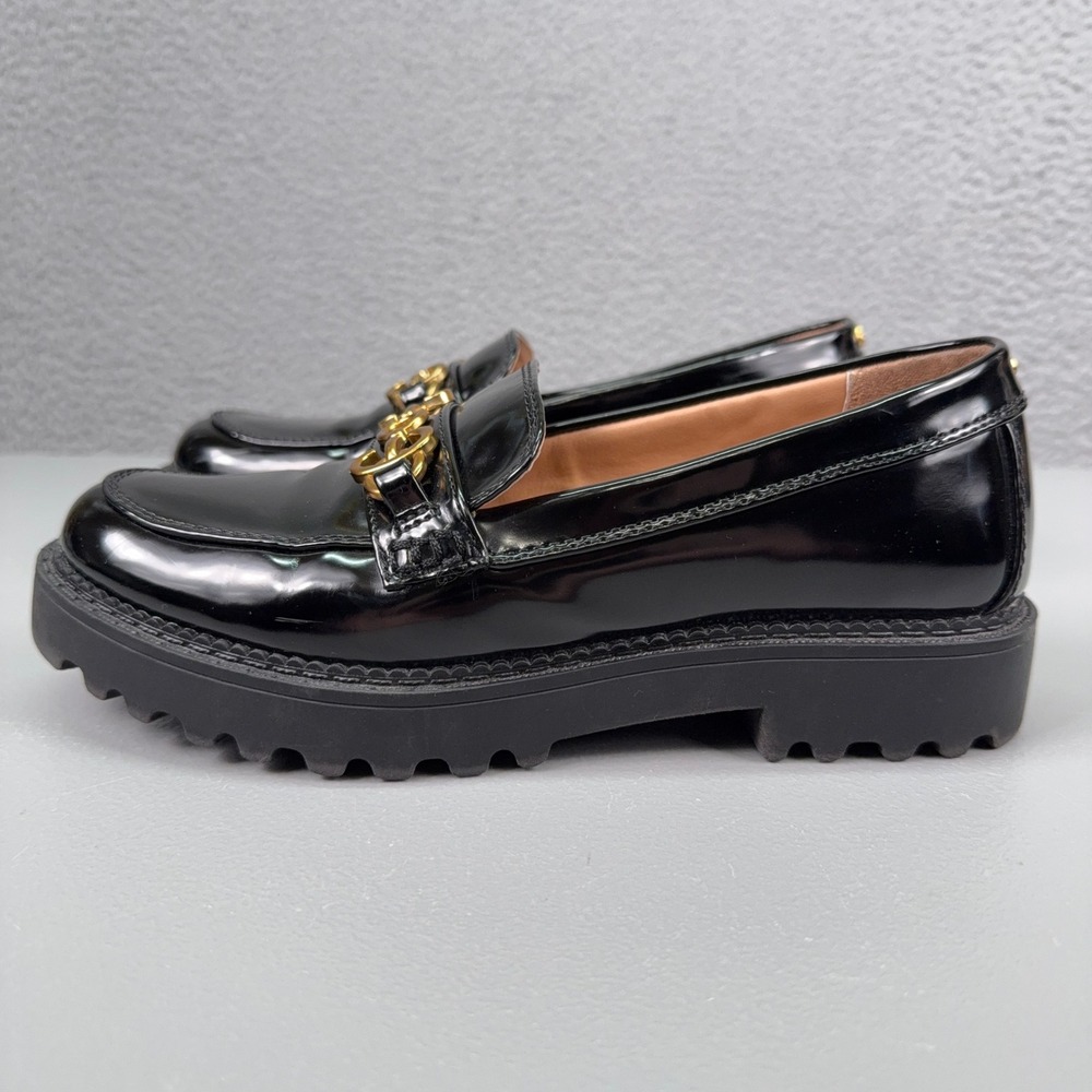 Circus by Sam Edelman Womens 6M Black‎ Patent Lug Sole Chain Loafers Goth Y2K